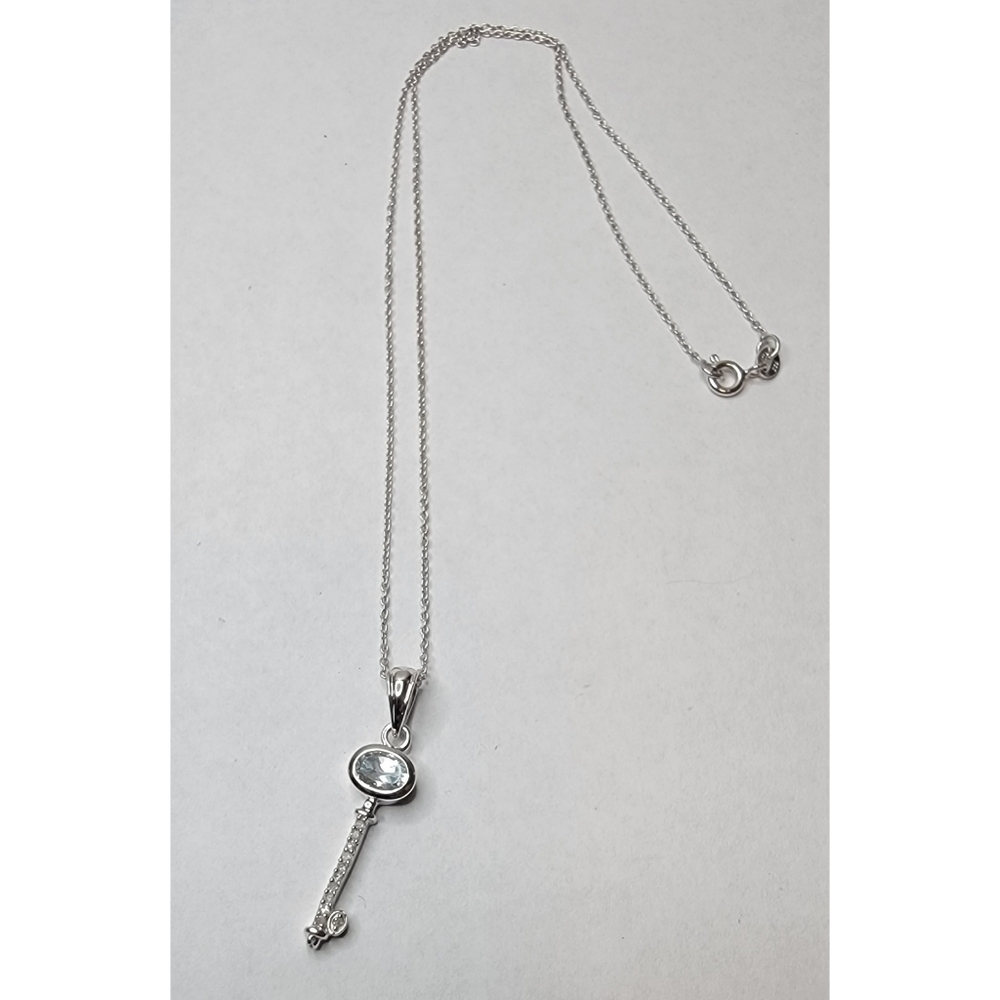Sterling Silver Diamond & Swiss Topaz Necklace - Picture 3 of 10